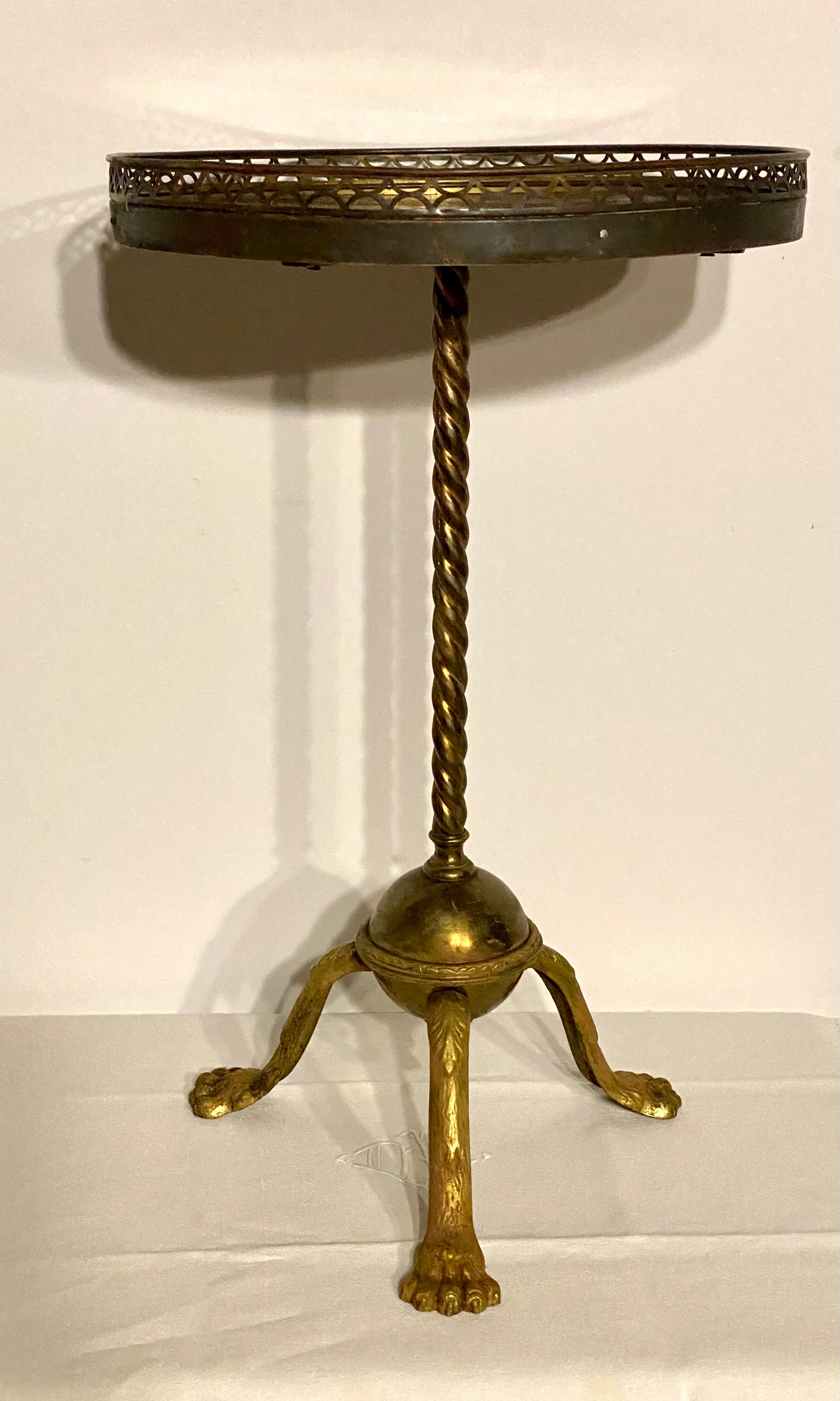 Neo classic brass and mahogany pedestal table