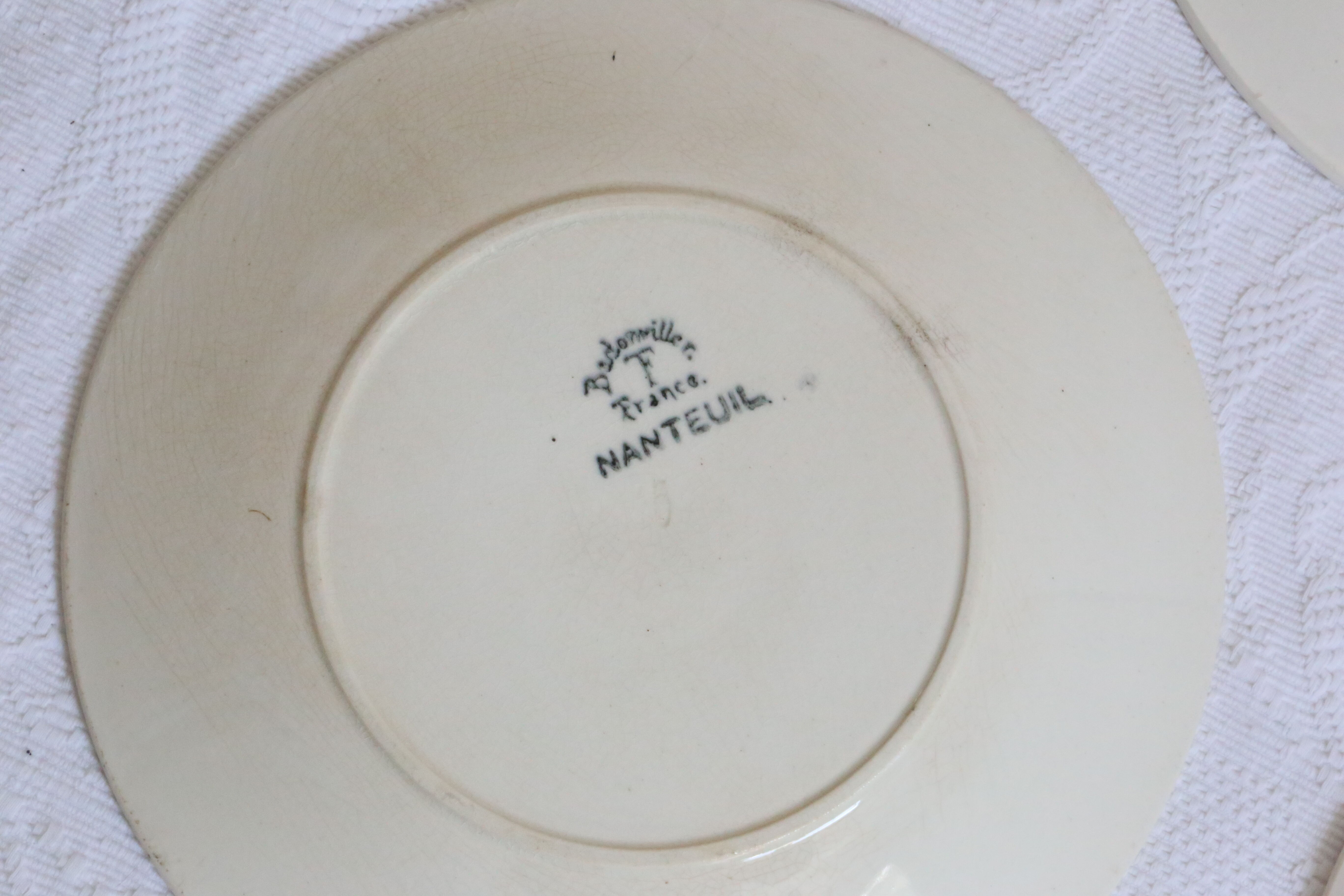 Set of 7 flat plates badonviller, nanteuil, vintage french, authentic, rare, countryside