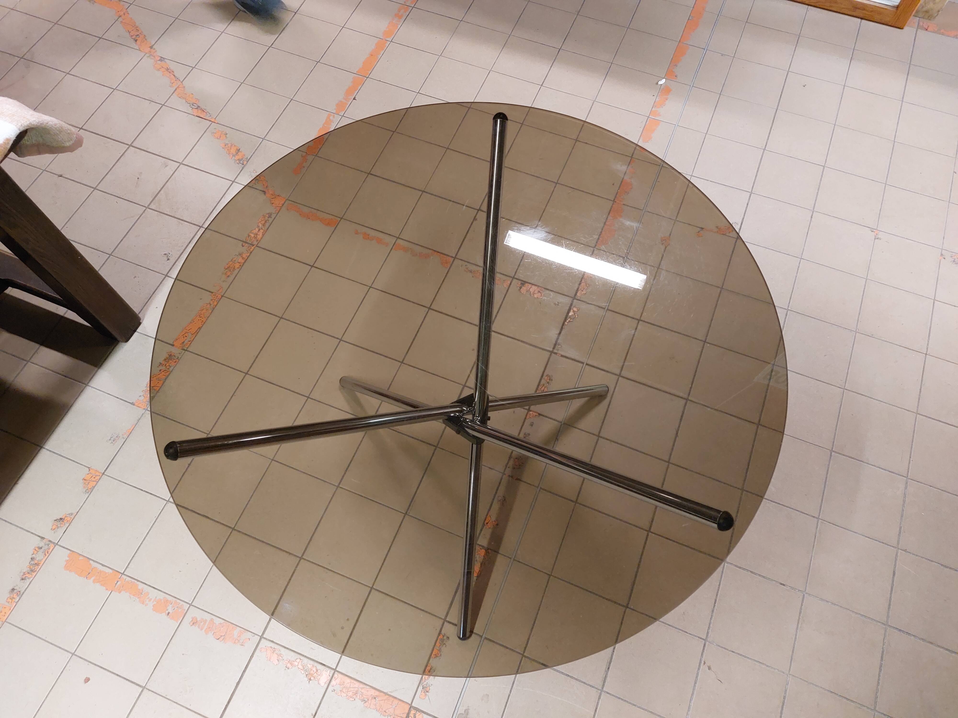 Roche Bobois vintage round table Chrome and smoked glass