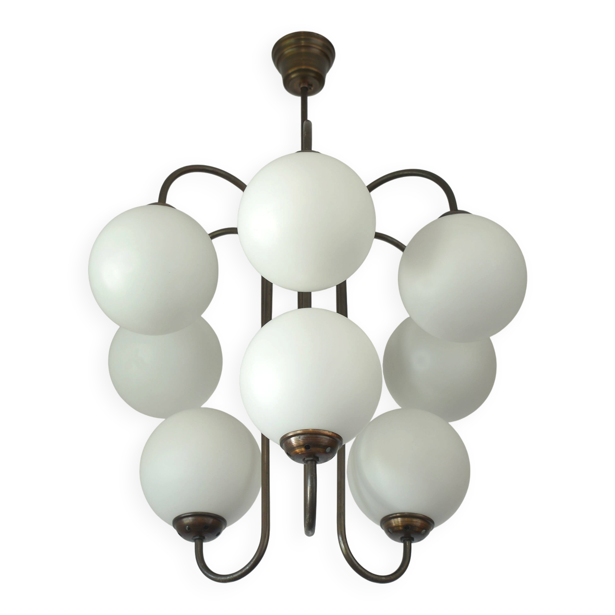 Large Mid Century Chandelier / Vintage Copper Gooseneck Pendant Light / Space Age / Yugoslavia 80's