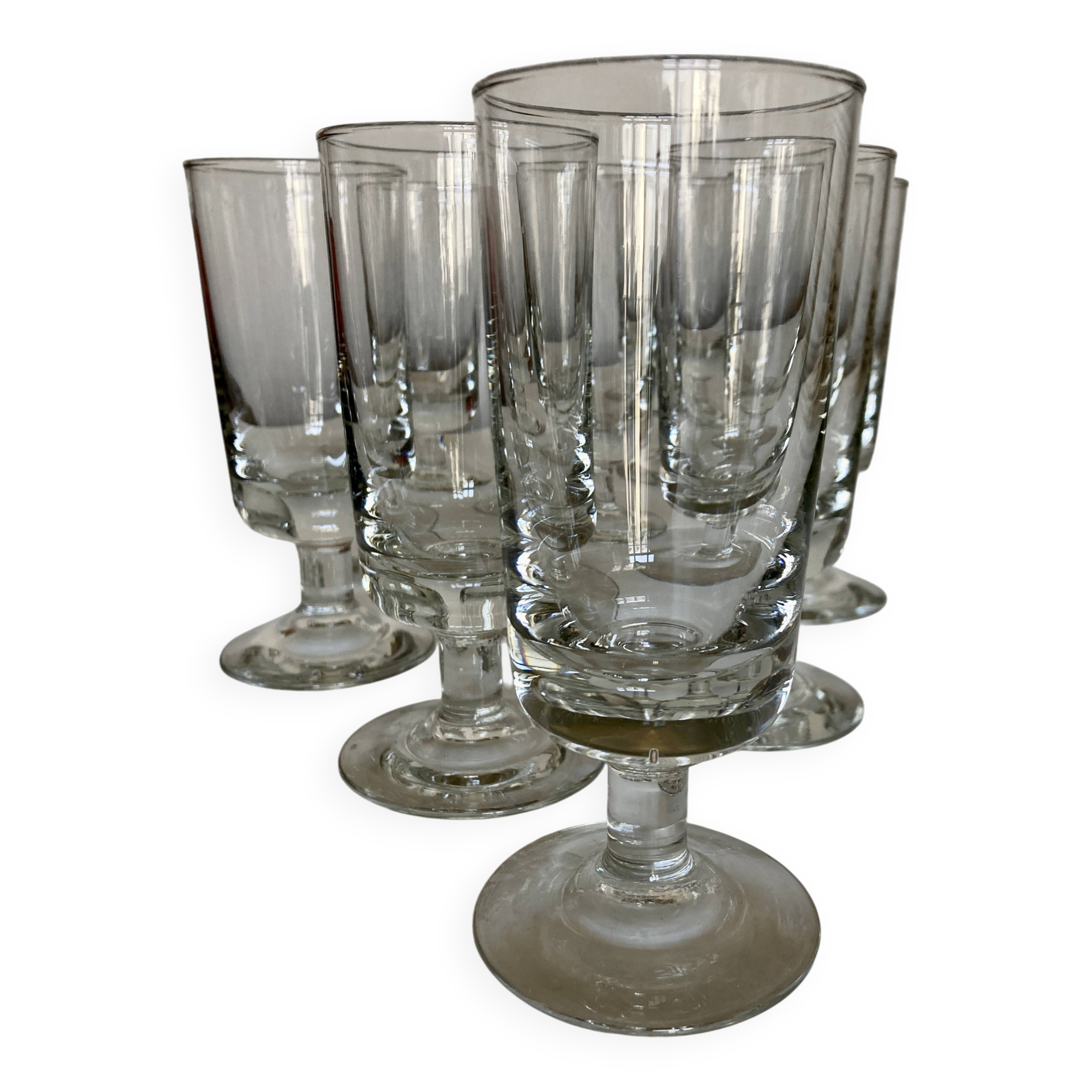 Set of 9 modernist half crystal water wine roller glasses 1960