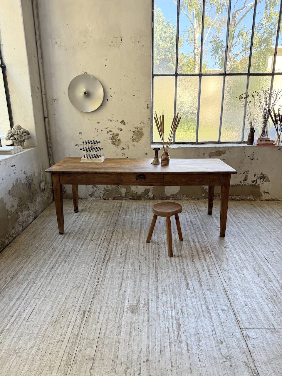 Pine and oak + walnut farmhouse table 1950