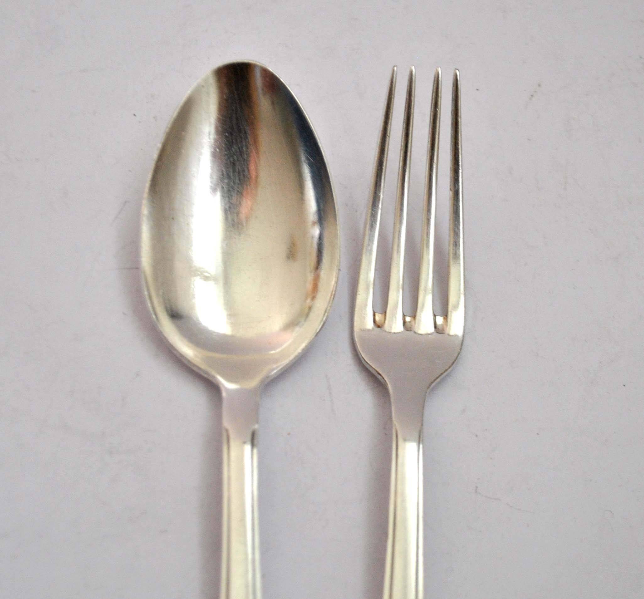 Vintage gulden cutlery in silver metal - fork + modernist spoon 1940/1950