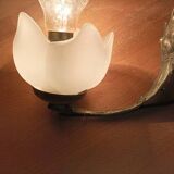 Pink tulip lamp wall light glass paste cast iron base patinated metal