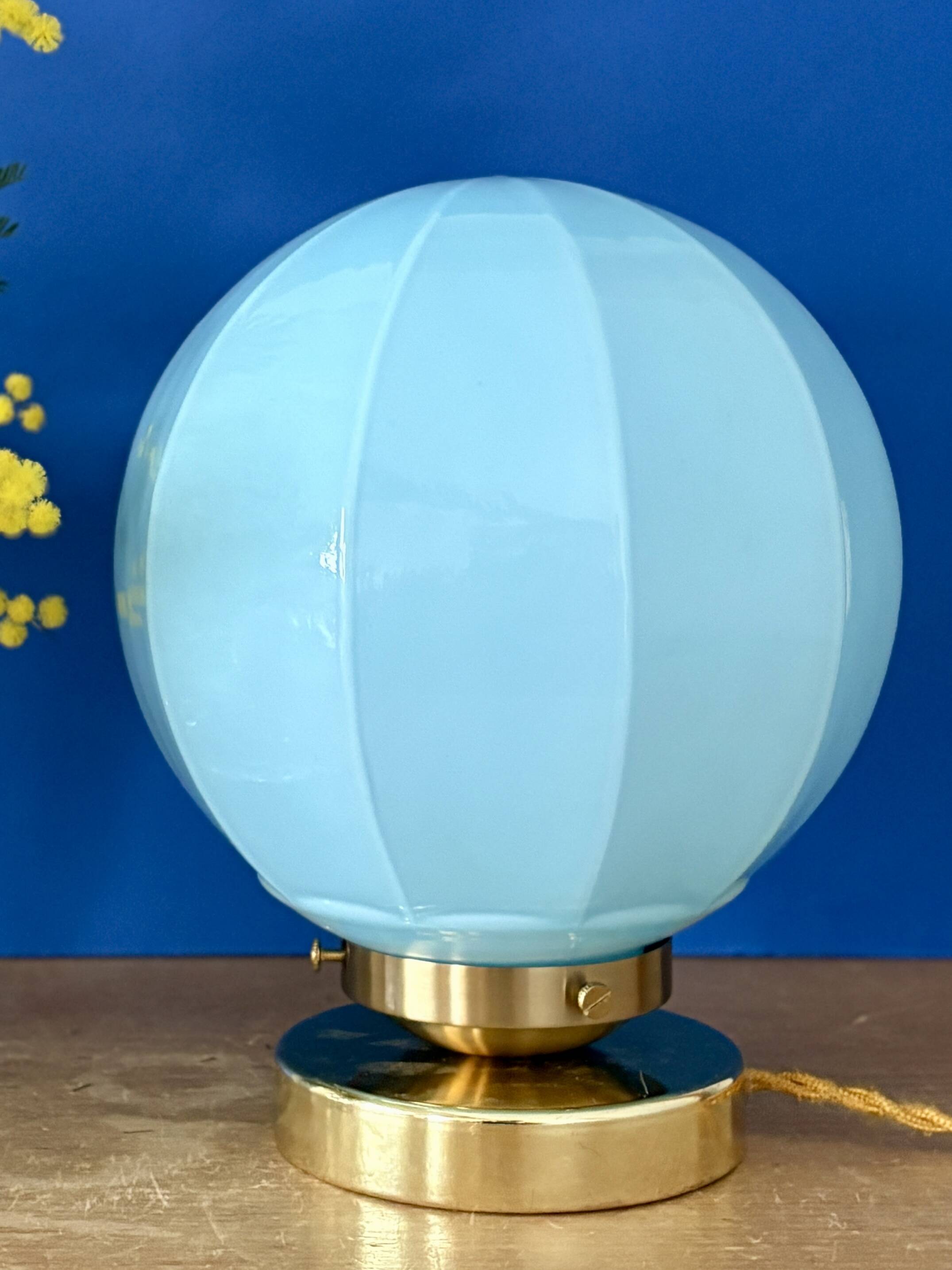 Vintage Art Deco blue opaline globe table lamp