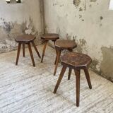 Pine stools with curved seat from the 50s