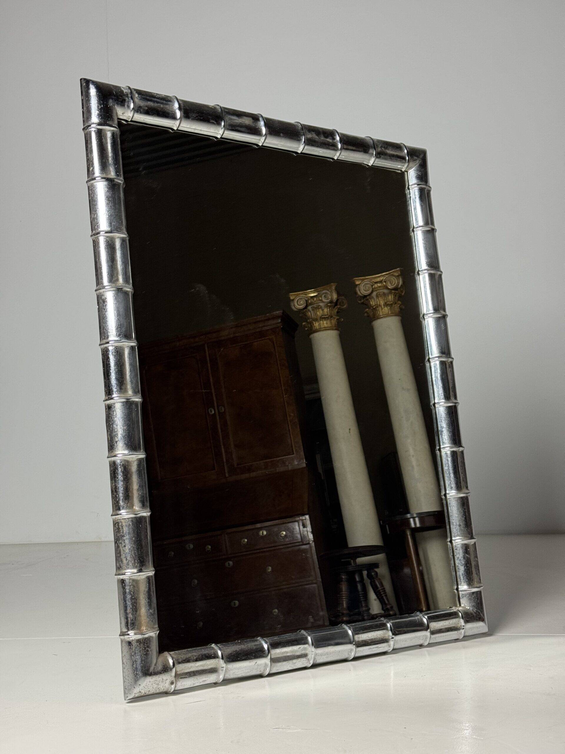 Large faux bamboo mirror chrome