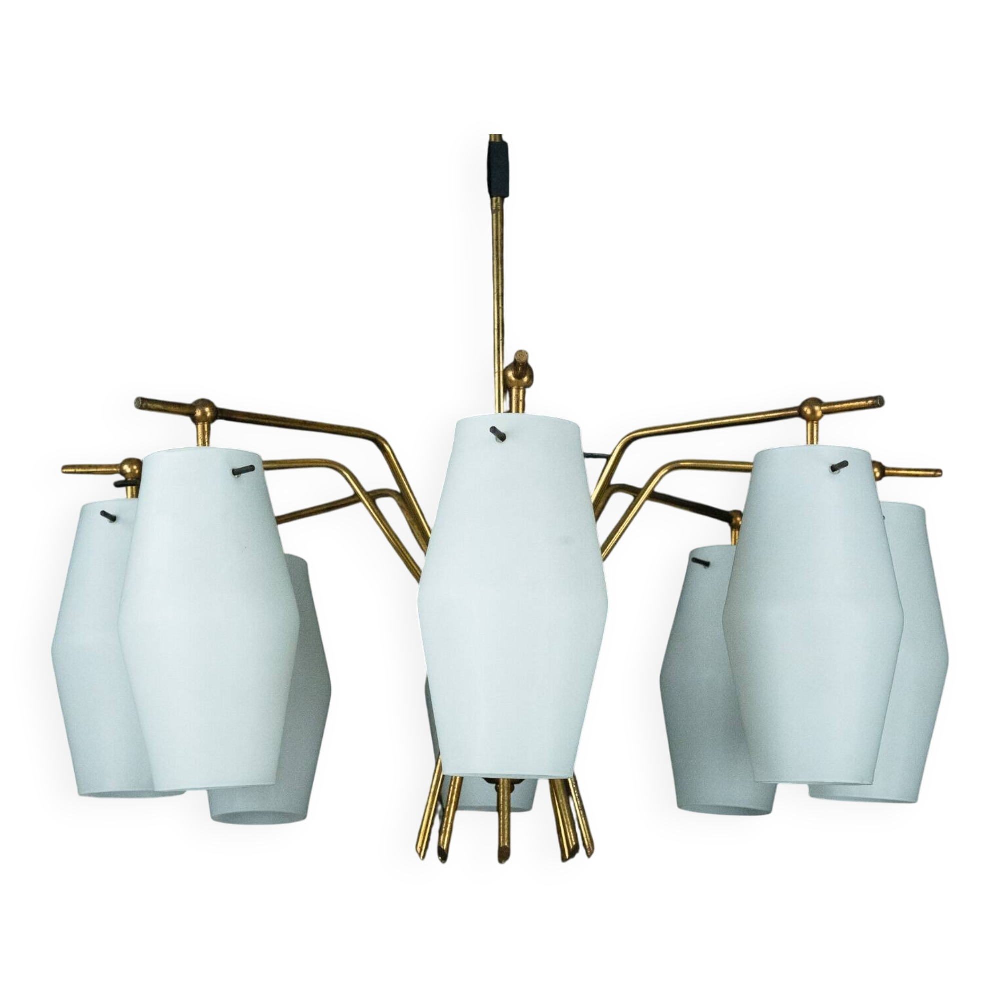 Mid-century chandelier with eight opaline glass shades