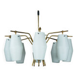 Mid-century chandelier with eight opaline glass shades