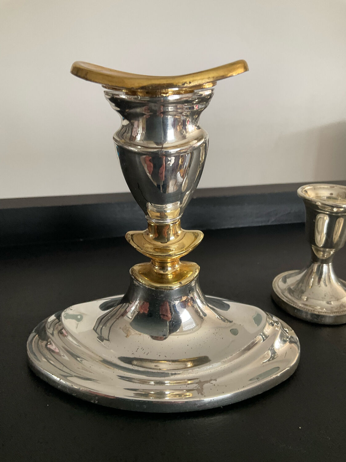 Trio de bougeoirs vintage en métal argenté et doré années 70