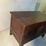 Antique rustic oak chest with original hardware and molded panels