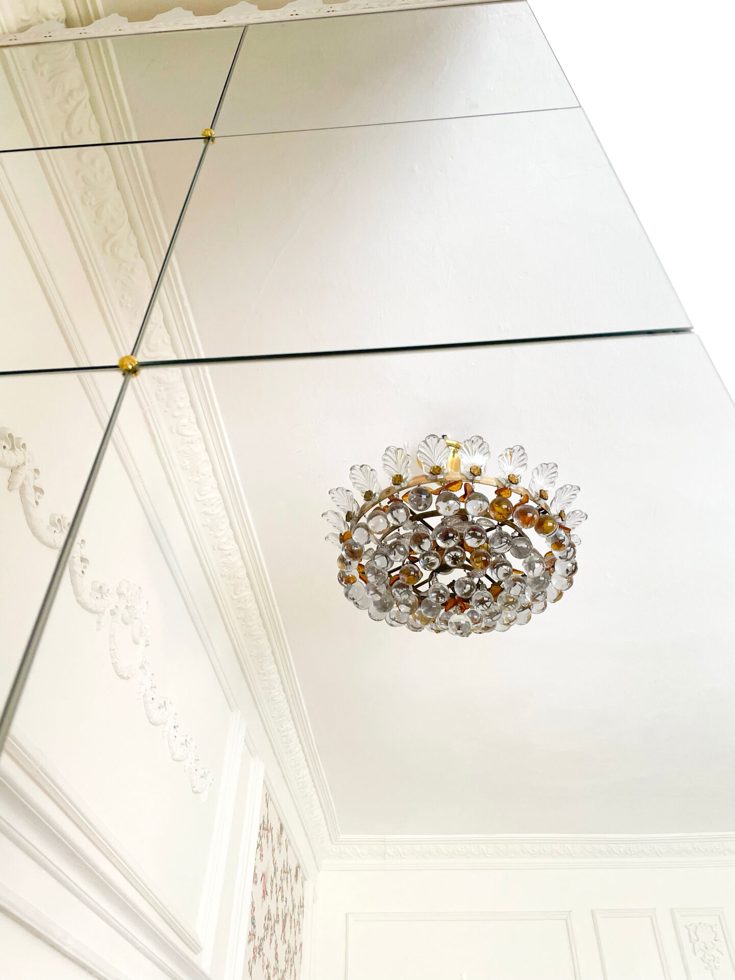 Vintage Murano glass chandelier, solid brass, Spain 1960s.
