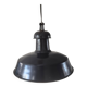 Vintage French industrial pendant lamps in black enamel.