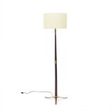 Floor lamp with a brass base and parchment shade, 1940s.