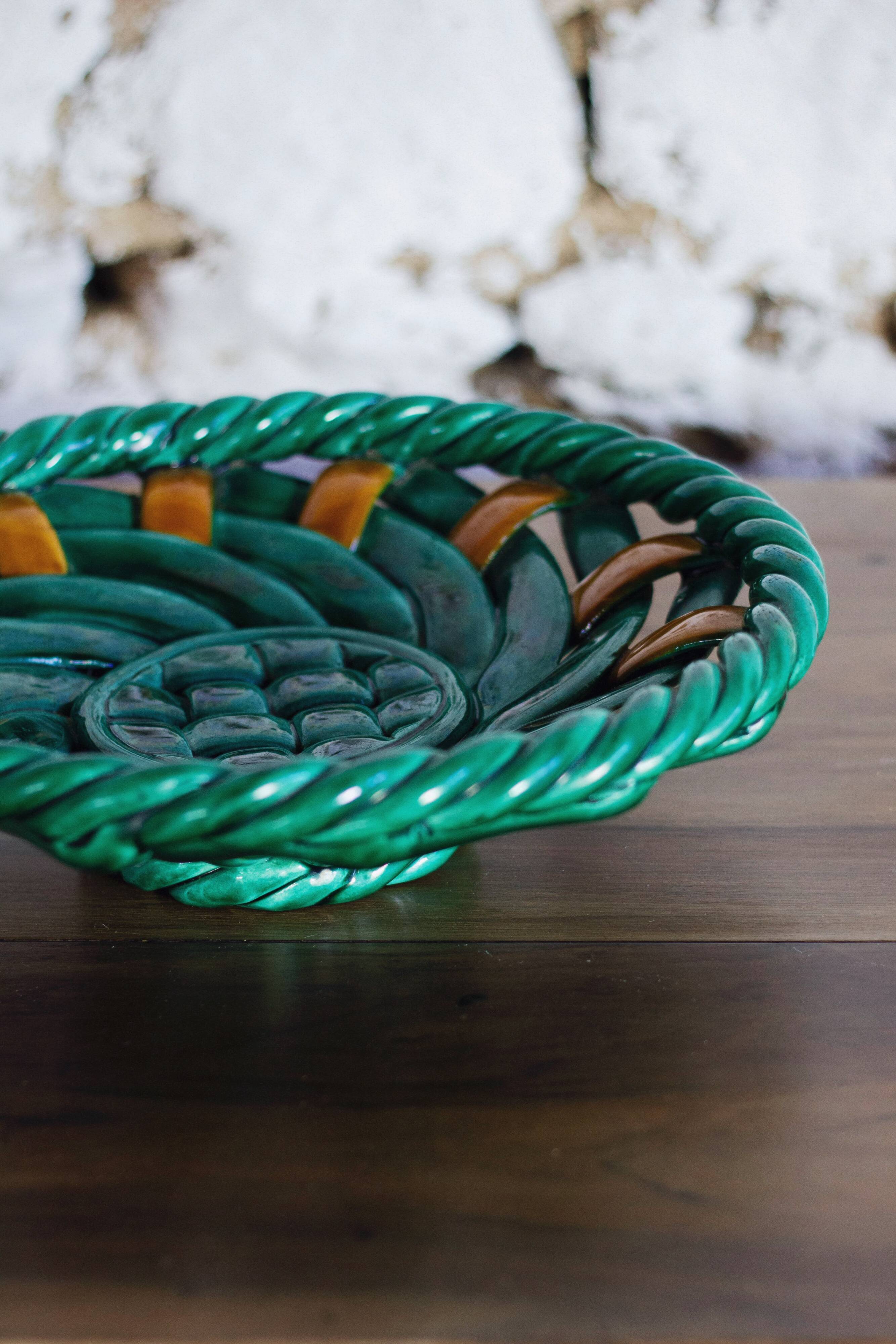 Woven ceramic fruit bowl or dish from Vallauris