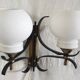 Opaline double globe wall lamp, wrought iron and brass - 50s/60s