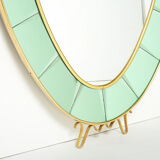 Large Italian mirror oval brass crystal green crystal of Cristal Arte 1950s 110x219cm