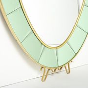 Large Italian mirror oval brass crystal green crystal of Cristal Arte 1950s 110x219cm