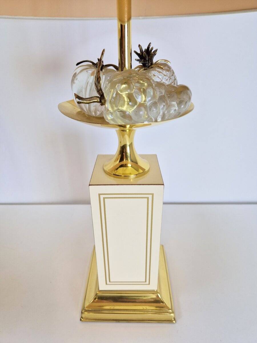 Vintage Regency Brass Crystal Fruit Table Lamp from Le Dauphin, 1970s