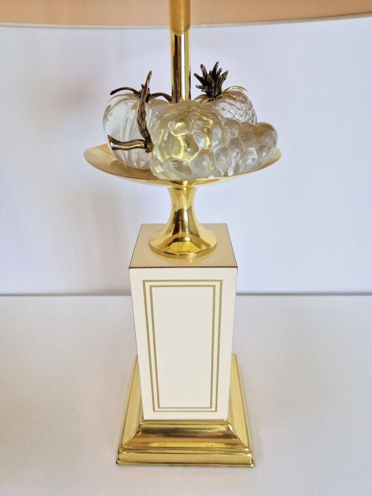 Vintage Regency Brass Crystal Fruit Table Lamp from Le Dauphin, 1970s