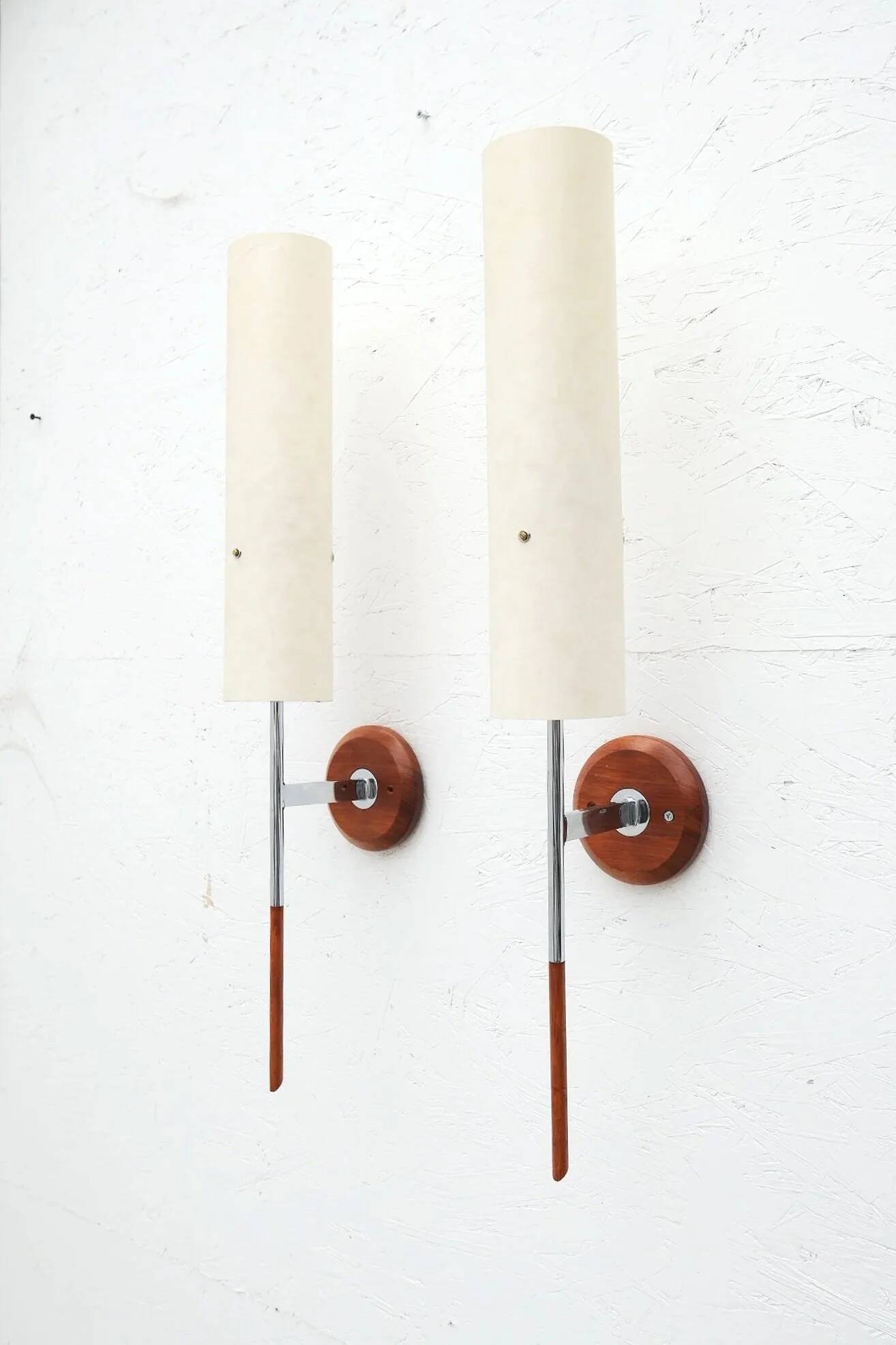Pair of Gustaf wall lights in wood and metal, Sweden 1980