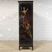 Vintage red / gold Chinese lacquer cabinet with flowers and birds