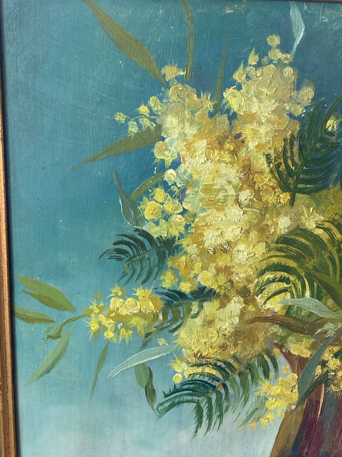 Painting on wood, mimosas, Belli