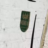 Free-form, screen-printed rearview mirror from the 1960s on a gold frame