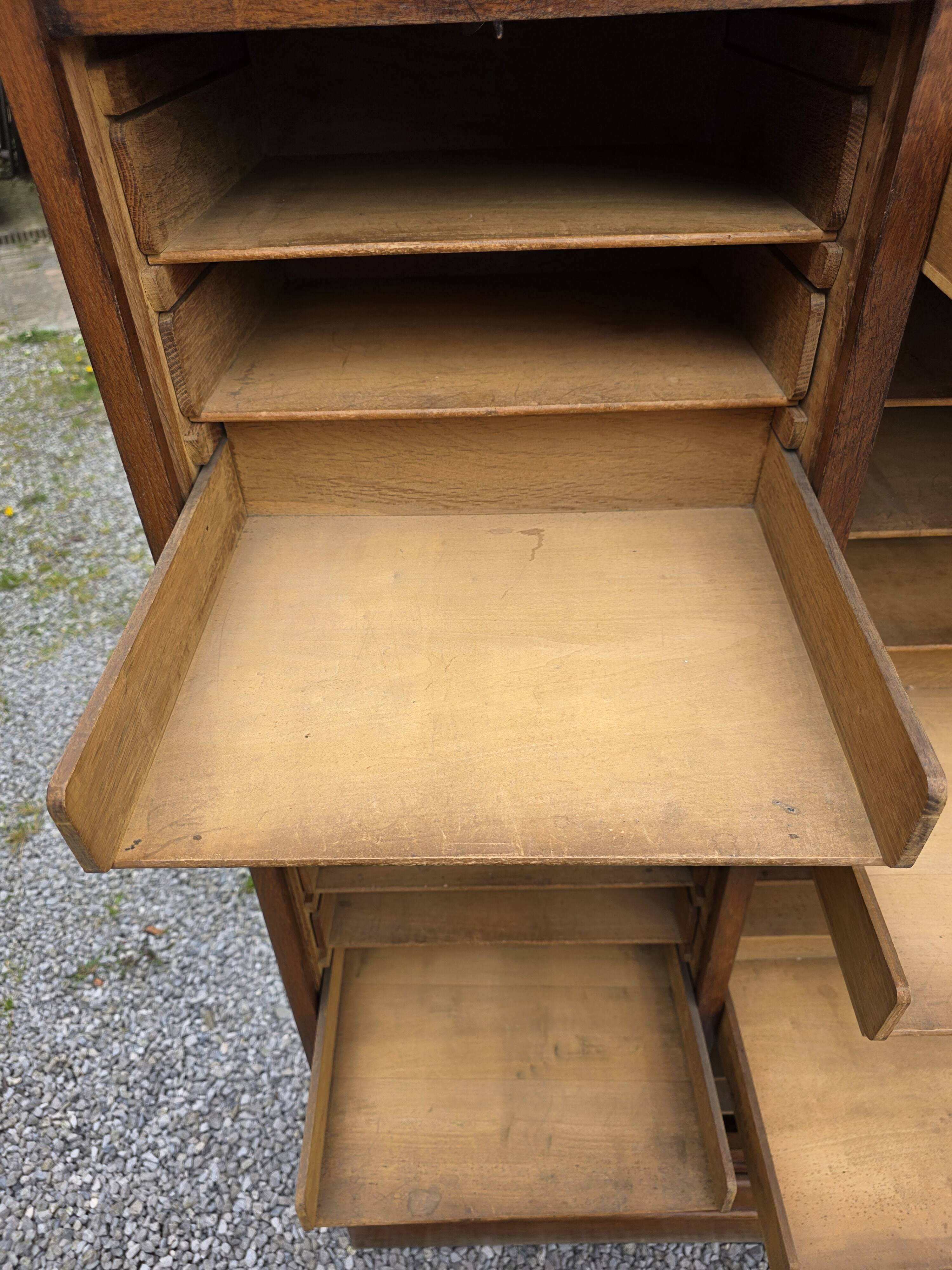 Antique double curtain cabinet in oak (internal drawers)