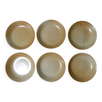 6 assiettes creuses en grès Village vintage