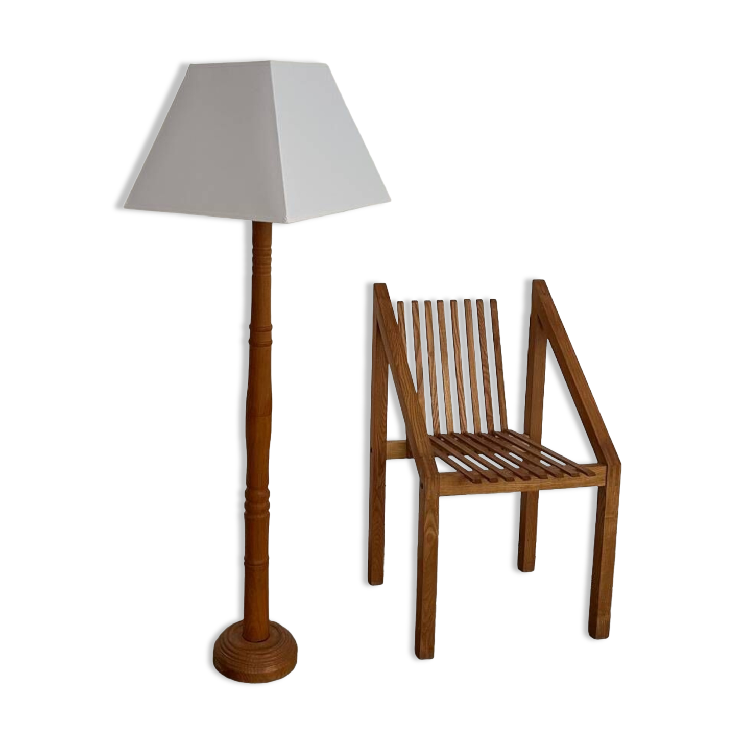 Modernist blond oak floor lamp