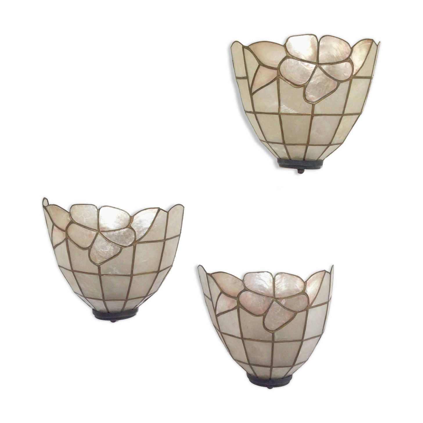 Trio of mother-of-pearl wall lamps