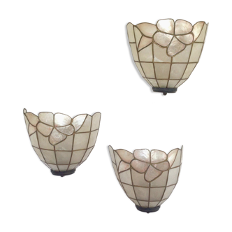 Trio of mother-of-pearl wall lamps