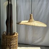 Small suspension, rattan luminaire in hat shape D:60cm