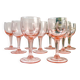 9 vintage white wine glasses in faceted pink glass – 1950s