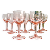 9 vintage white wine glasses in faceted pink glass – 1950s