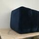 Table basse en velours, plateau miroir