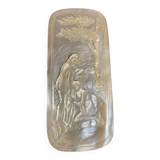 Mother-of-pearl carved plaque, two young girls bathing