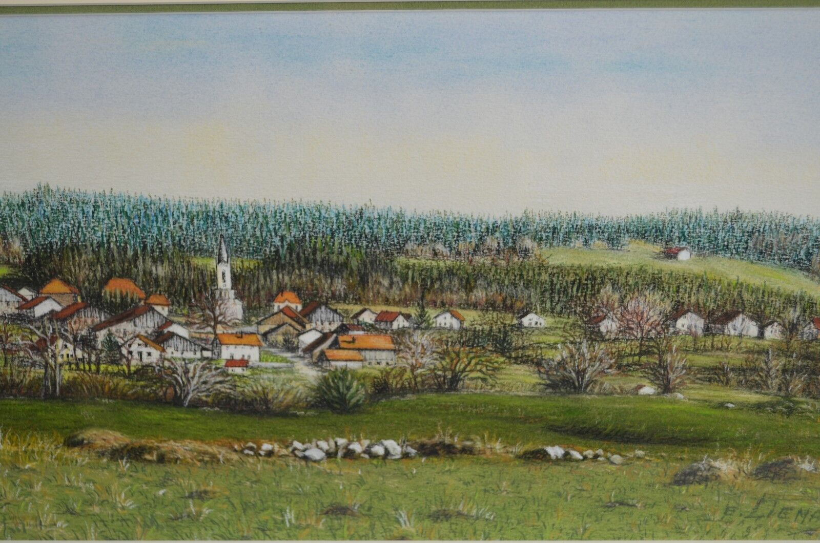 Eliane lienard (xxth century) pastel "landscape of rantechaux in the doubs" signed lower right