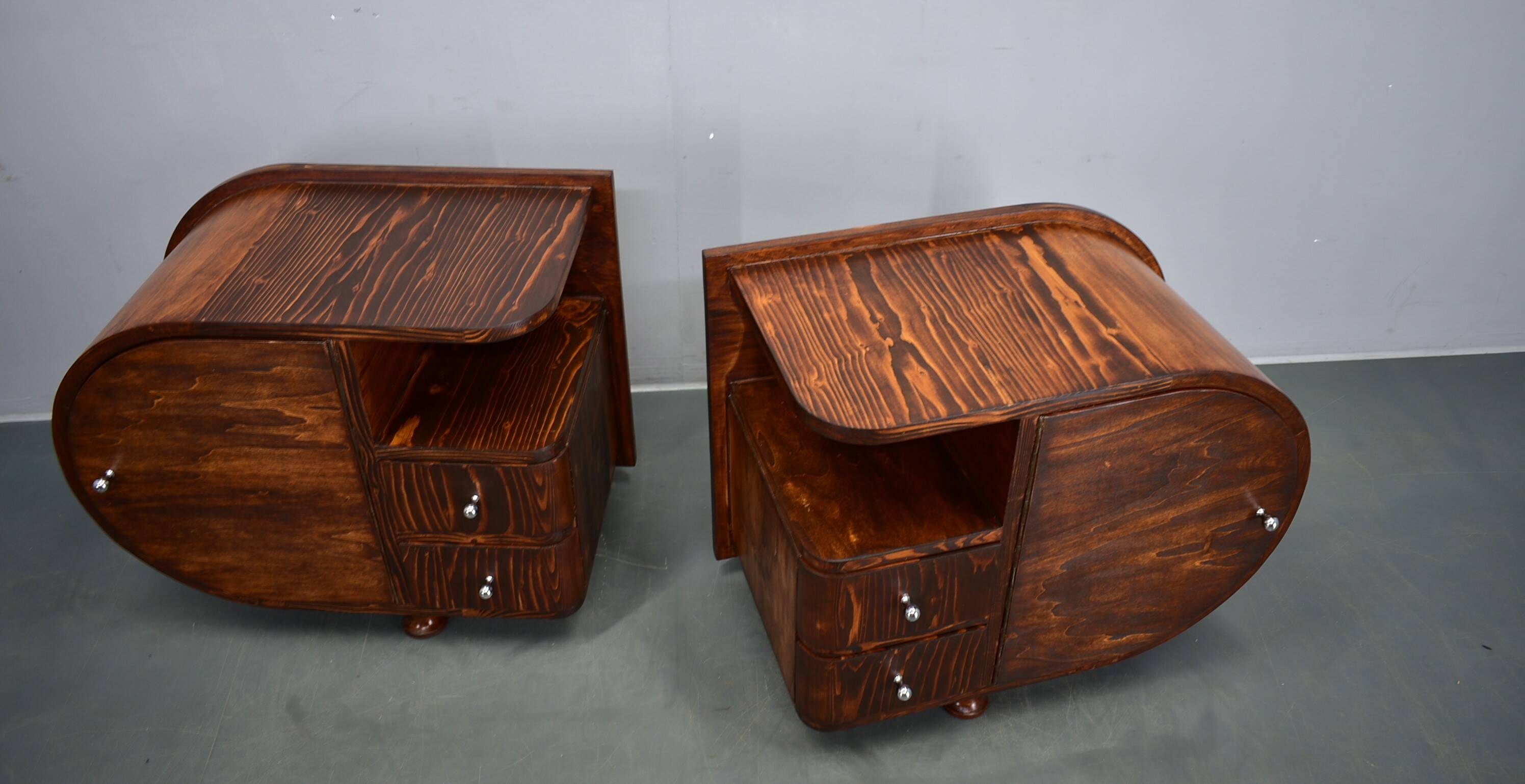 1935s pair of rare Art Deco bedside tables, Czechoslovakia