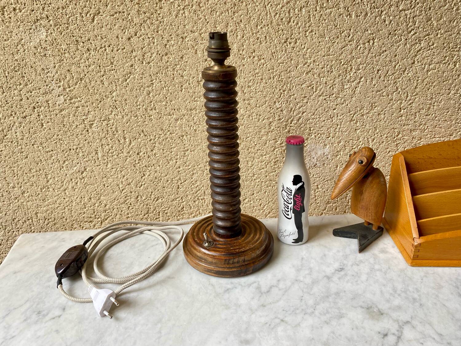 Vintage turned wooden lamp from the 1960s in the style of Charles Dudouyt.