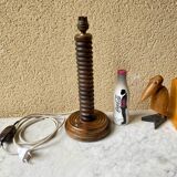 Vintage turned wooden lamp from the 1960s in the style of Charles Dudouyt.