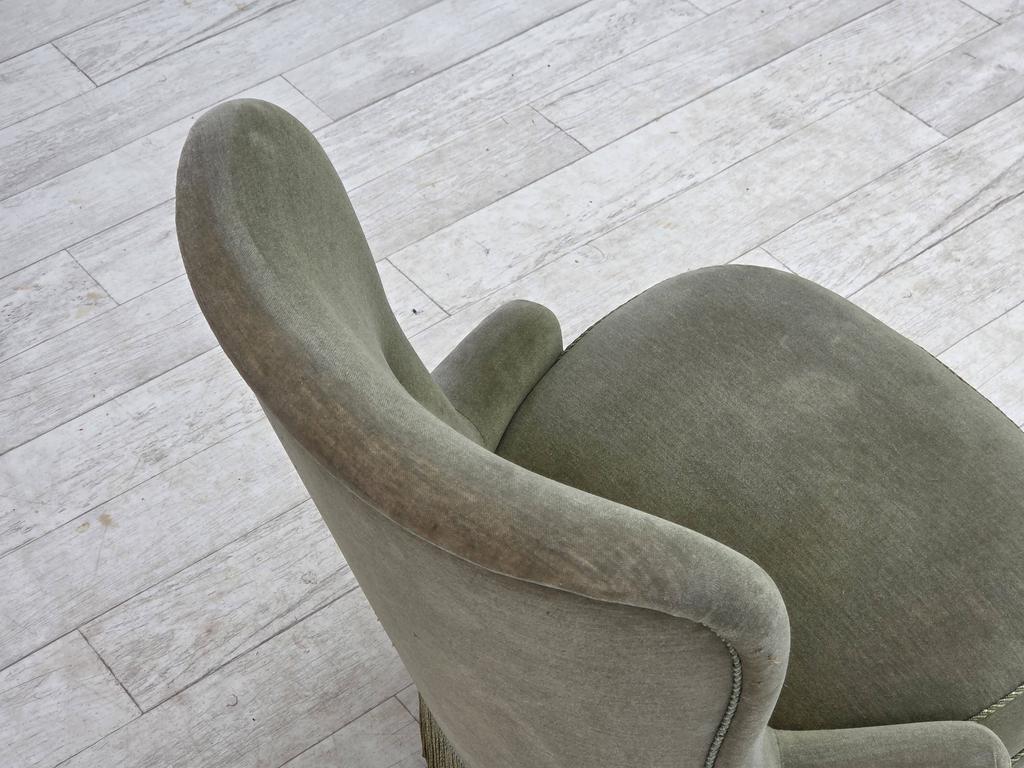 1970s, Danish armchair, green furniture velour.