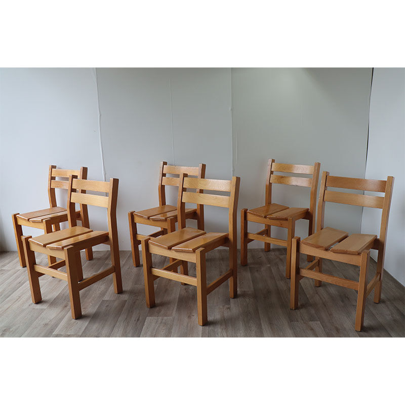 Series of 6 vintage chairs in solid pine 1960