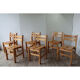 Series of 6 vintage chairs in solid pine 1960