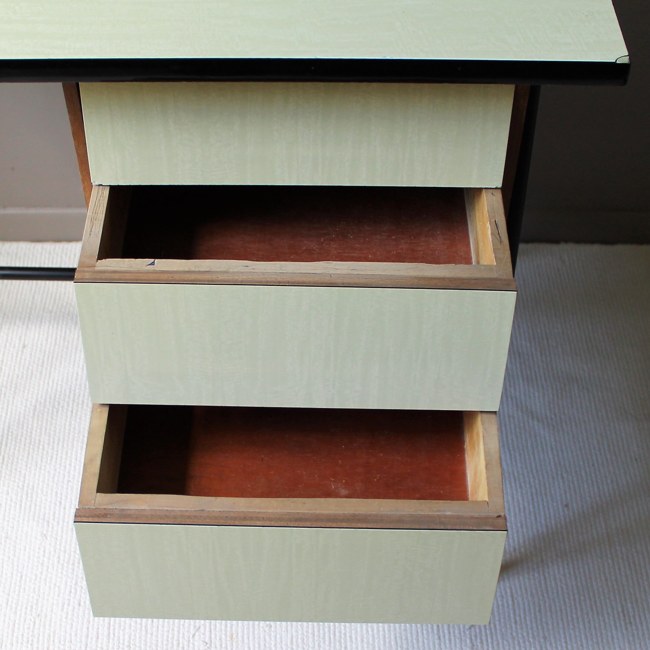 vintage desk tray & drawers formica yellow serin