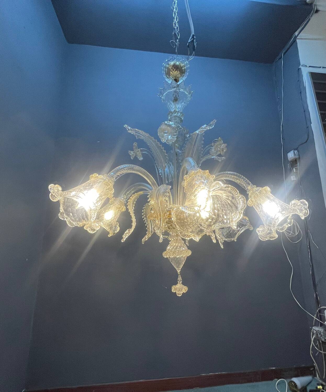 Large Venetian Murano Glass Chandeliers Set of 2