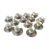 A batch of 13 cups with saucer mocha and carrying indoor tin cup porcelain cup from limoges with grey wire decoration