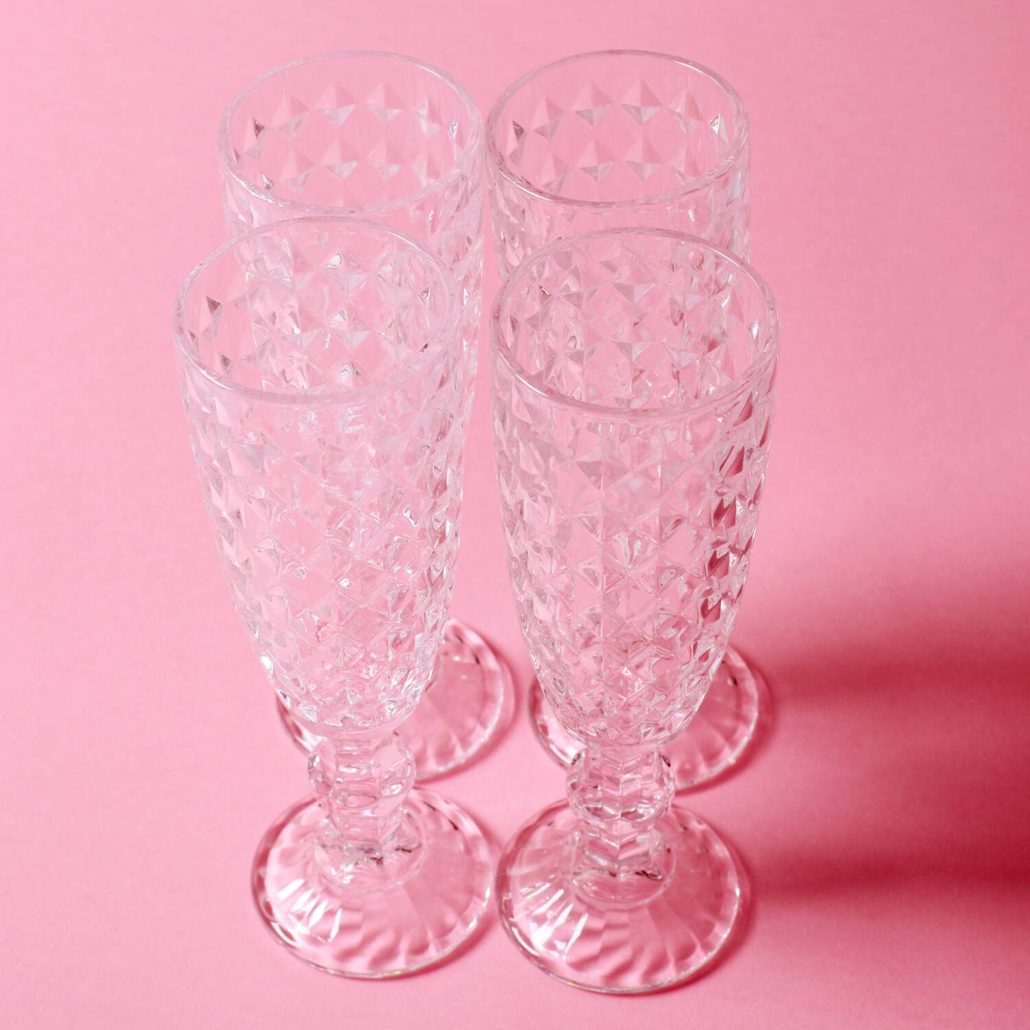 Set of 4 Vintage Pressed Glass Champagne Flutes, Clear Italian Stemware