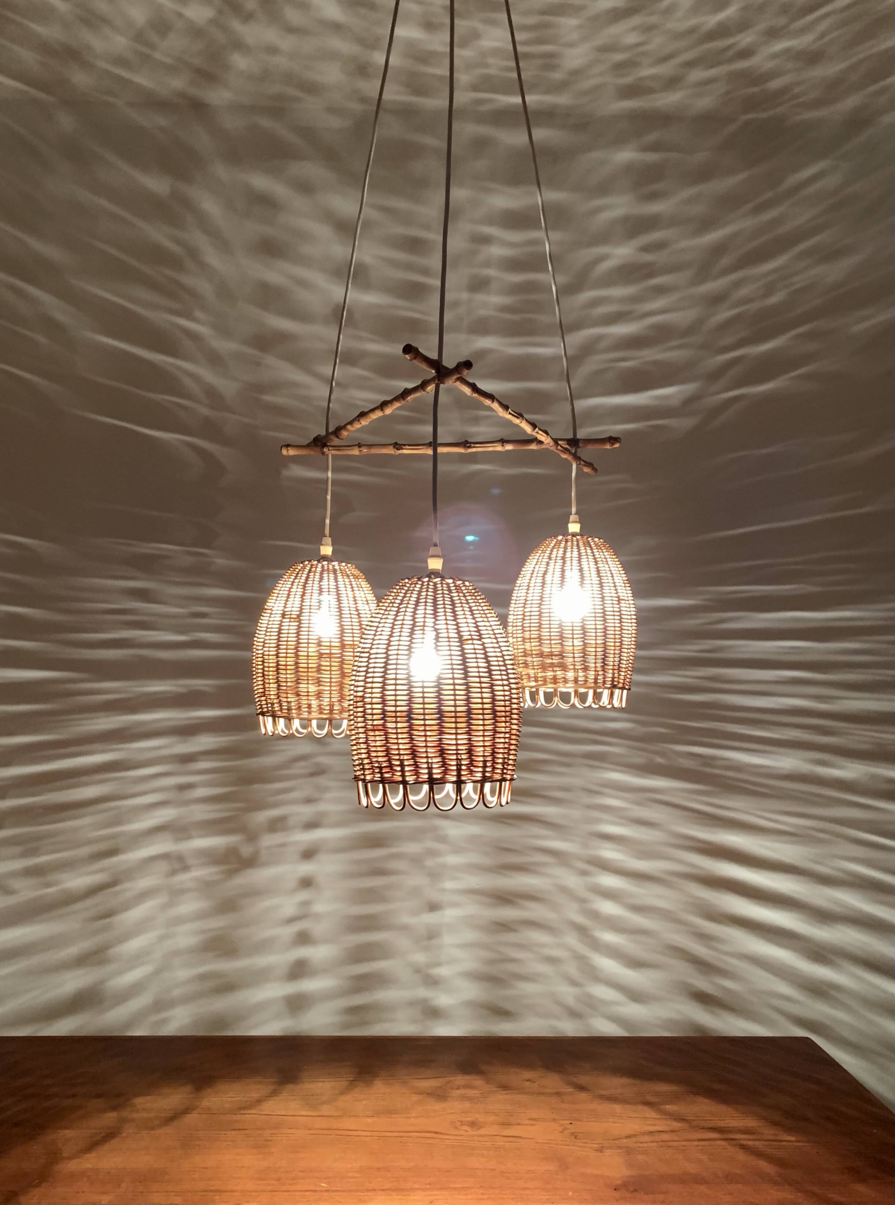 Wicker and Bamboo cascading lamp